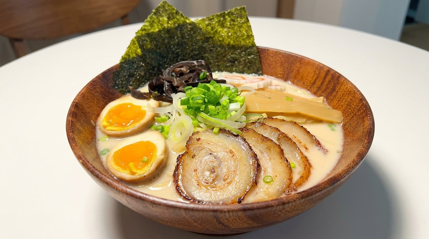 Bogaty i kremowy japoński ramen Tonkotsu
