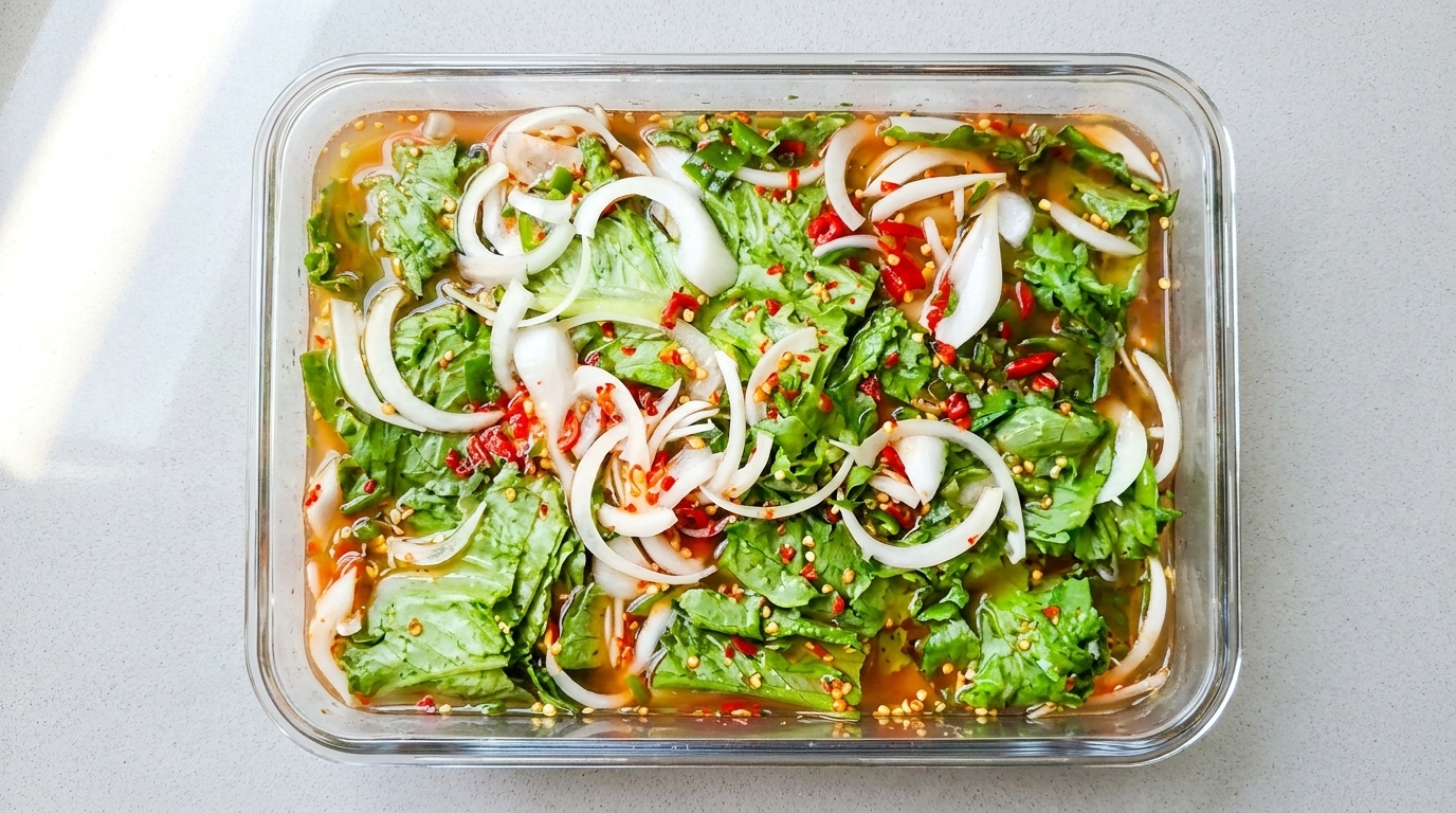 Orzeźwiające koreańskie wodne kimchi z sałaty (Sangchu Mul-Kimchi)