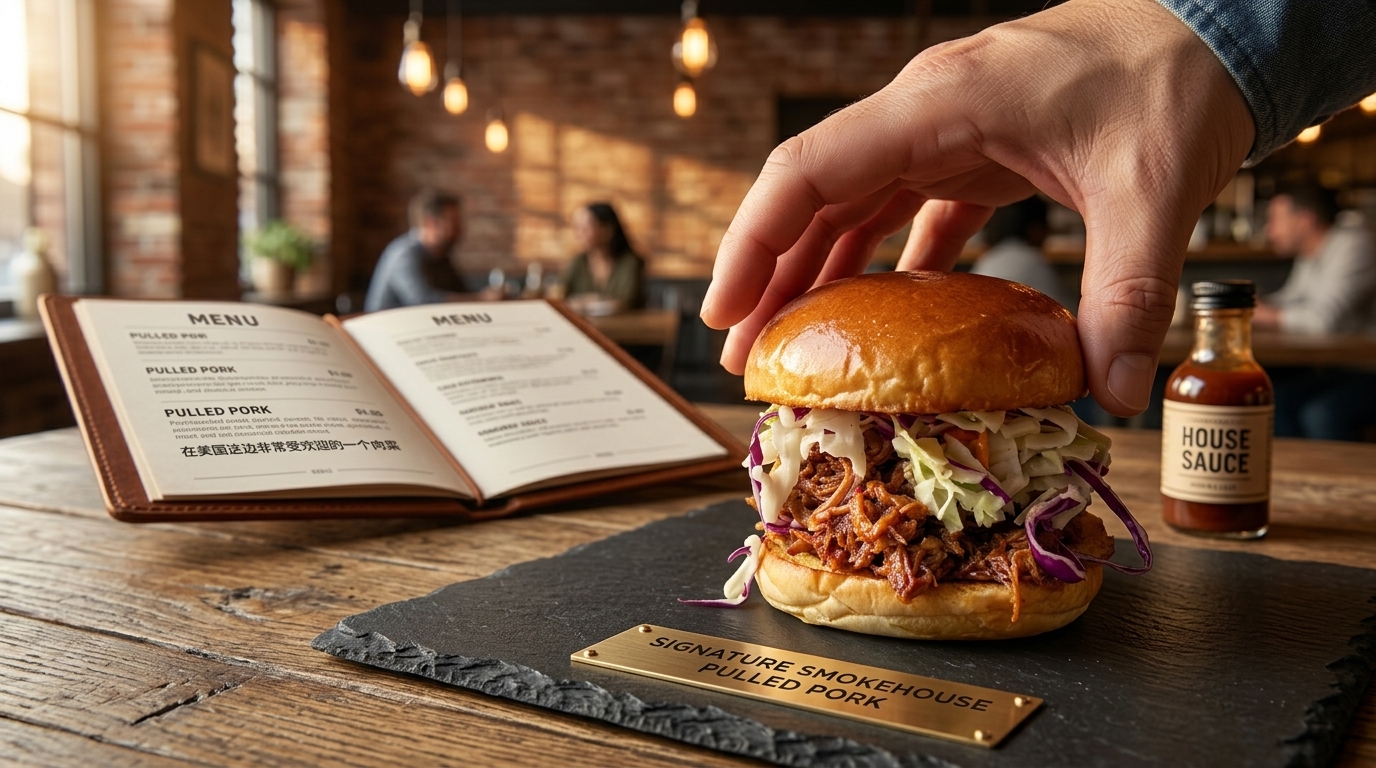 Klasyczny amerykański burger z szarpaną wieprzowiną