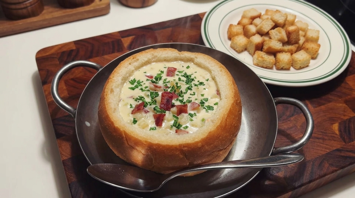 Klasyczny Clam Chowder w chrupiącym chlebie