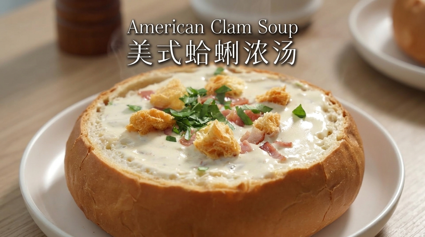 Klasyczna amerykańska zupa Clam Chowder w chlebie