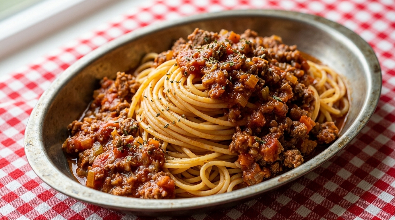 Bogate spaghetti bolognese w stylu azjatyckim
