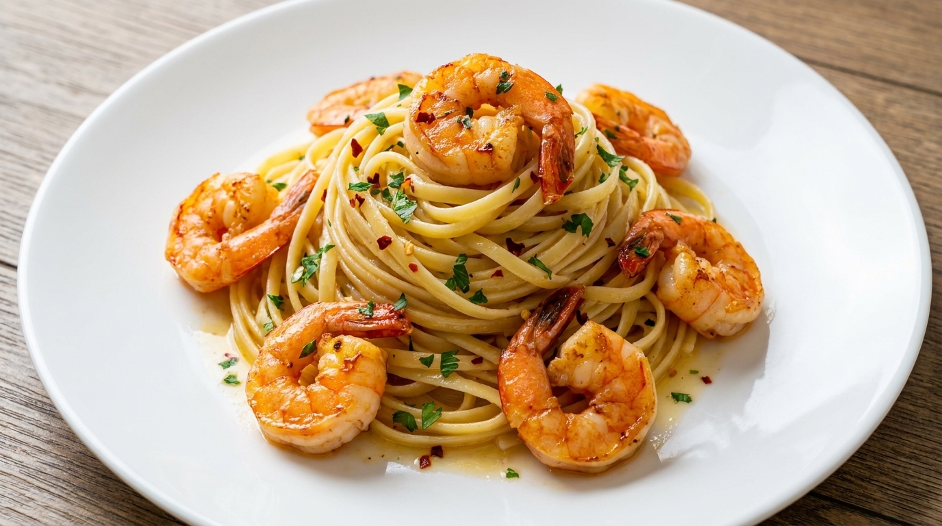 Makaron Shrimp Scampi z masłem czosnkowym