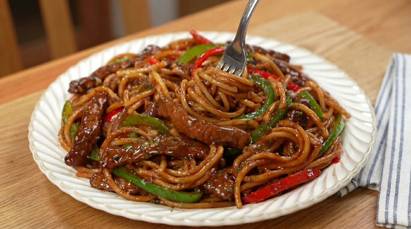 Azjatyckie spaghetti z wołowiną i czarnym pieprzem
