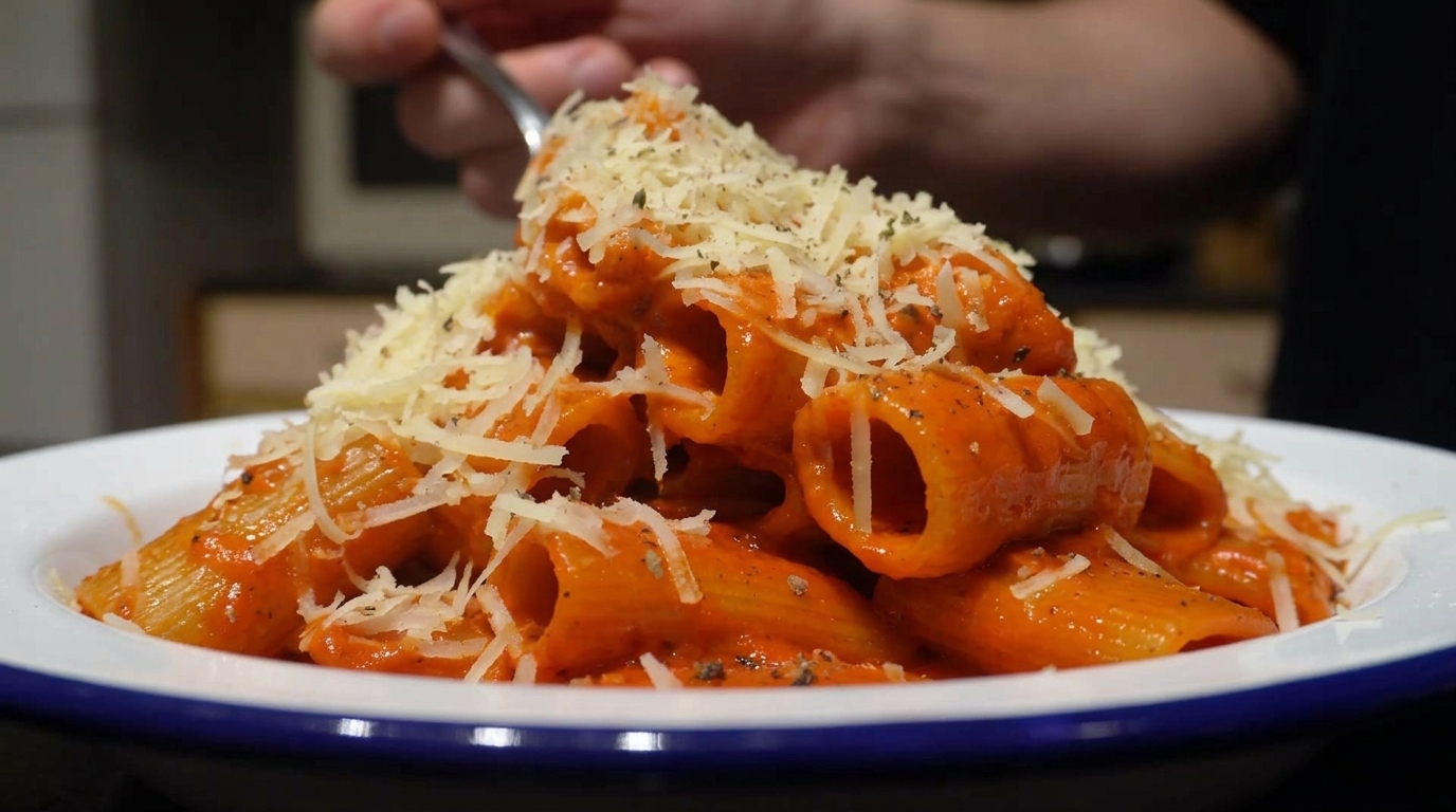 Pikantne rigatoni z boczkiem w kremowym sosie pomidorowym i brazylijska lemoniada