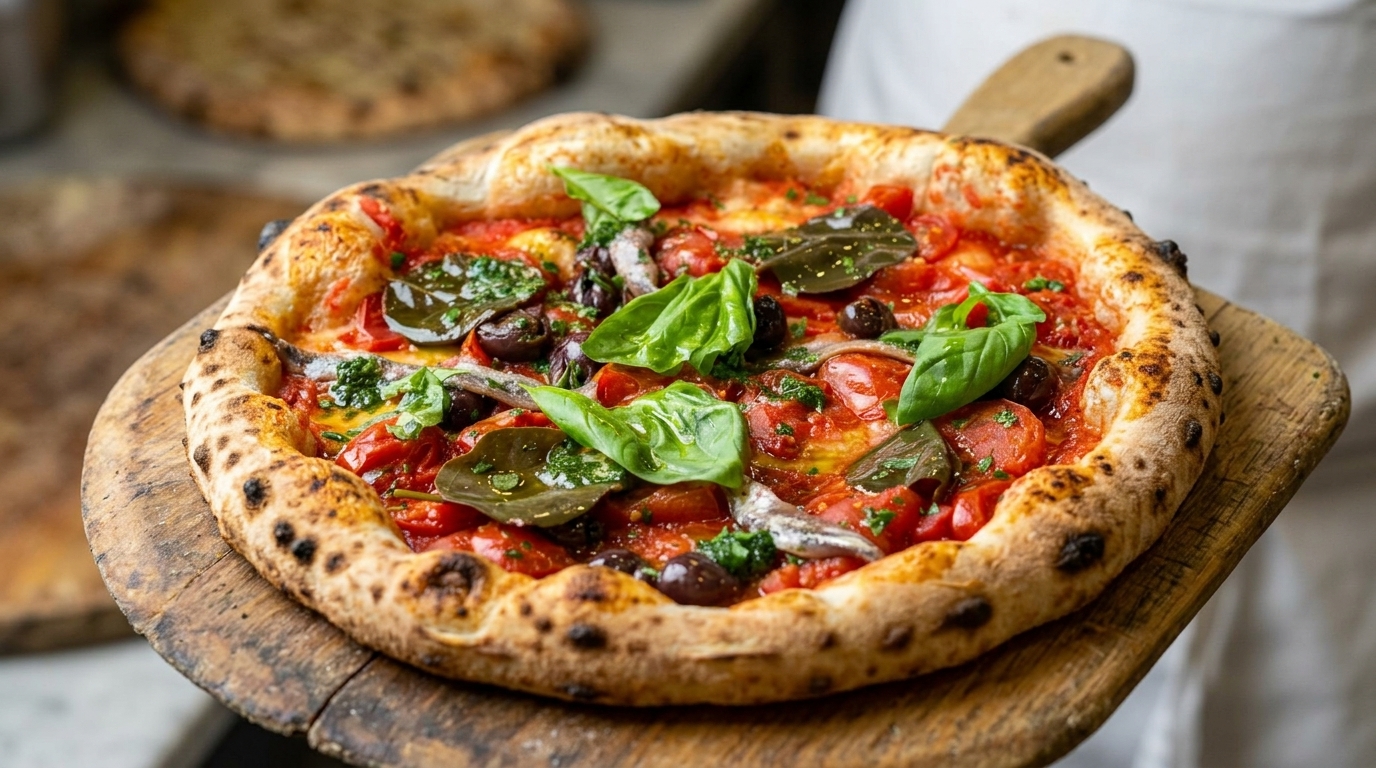 Autentyczna neapolitańska pizza marinara z anchois