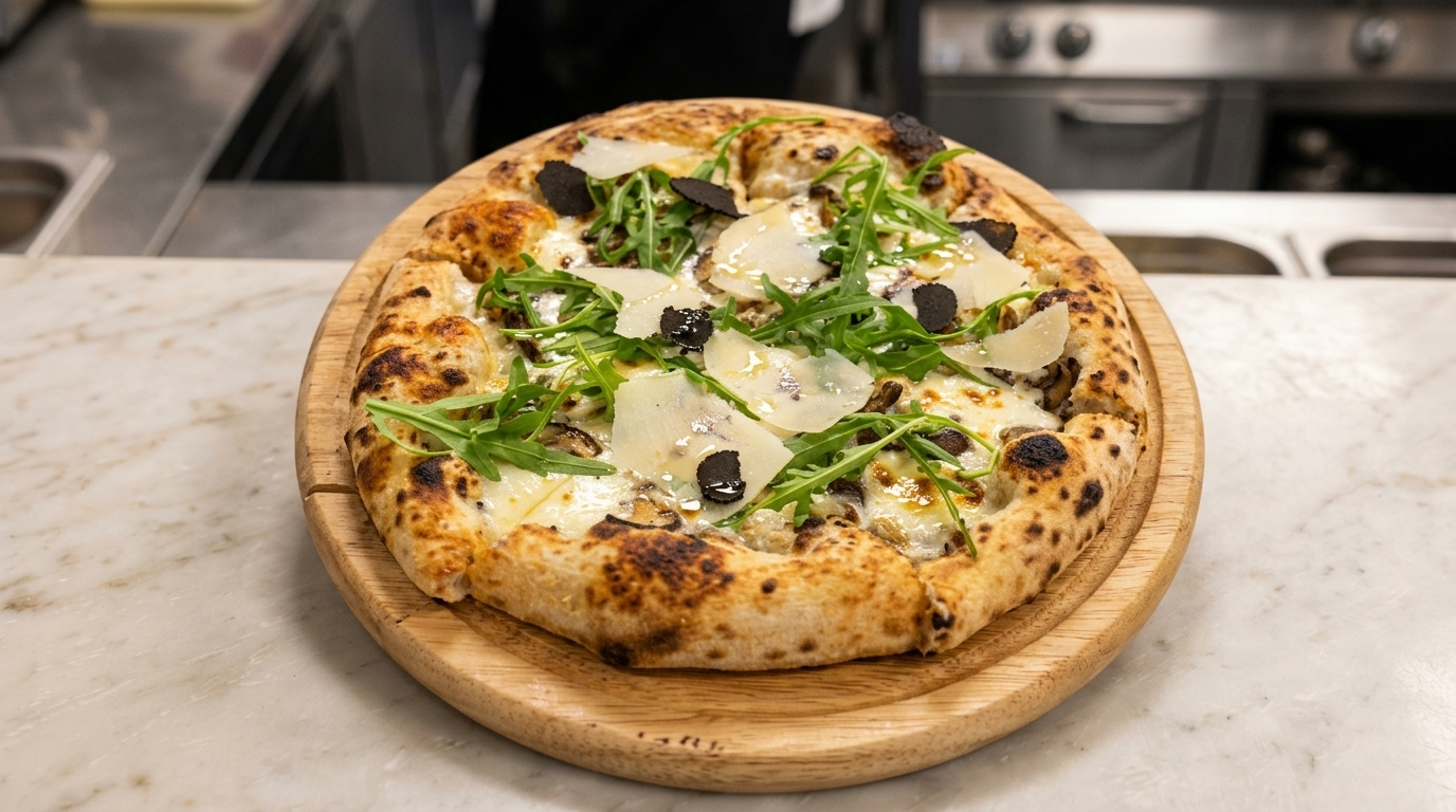 Pizza z Grzybami, Czarną Truflą i Kremowym Białym Sosem