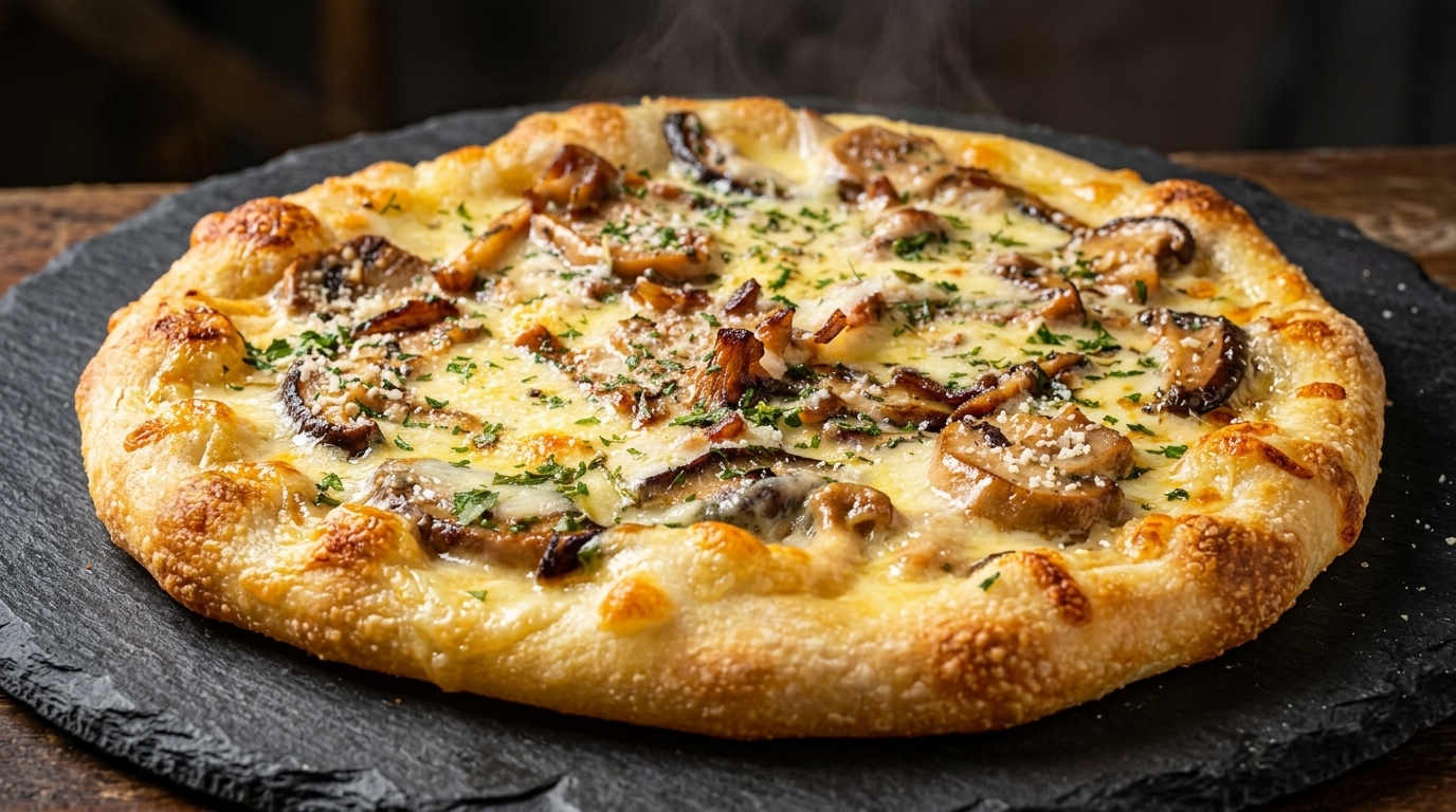 Biała pizza z czosnkiem i grzybami (Pizza Bianca)