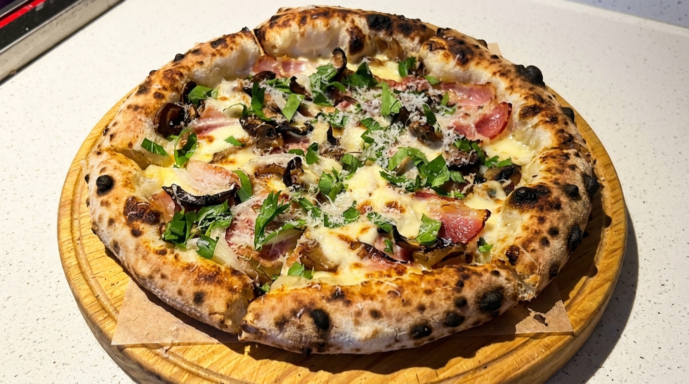 Rzemieślnicza Pizza Carbonara z Pieczarkami