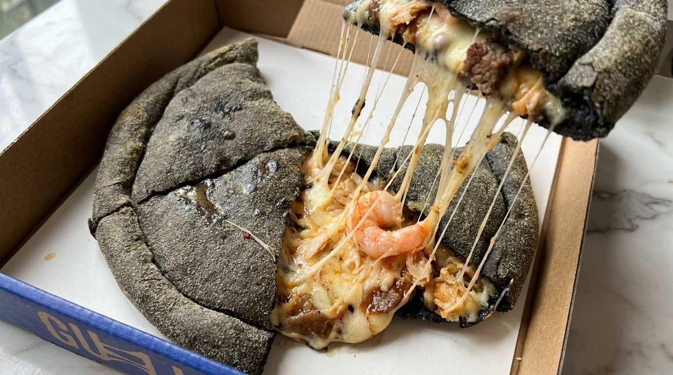 Czarne calzone z atramentem mątwy w stylu Surf and Turf