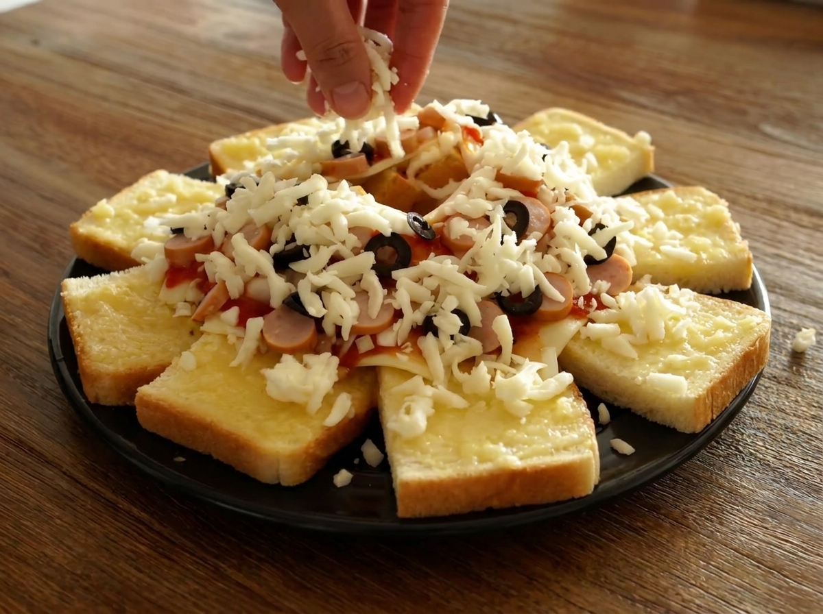 Dłoń posypująca środek pizzy dużą ilością tartej mozzarelli.