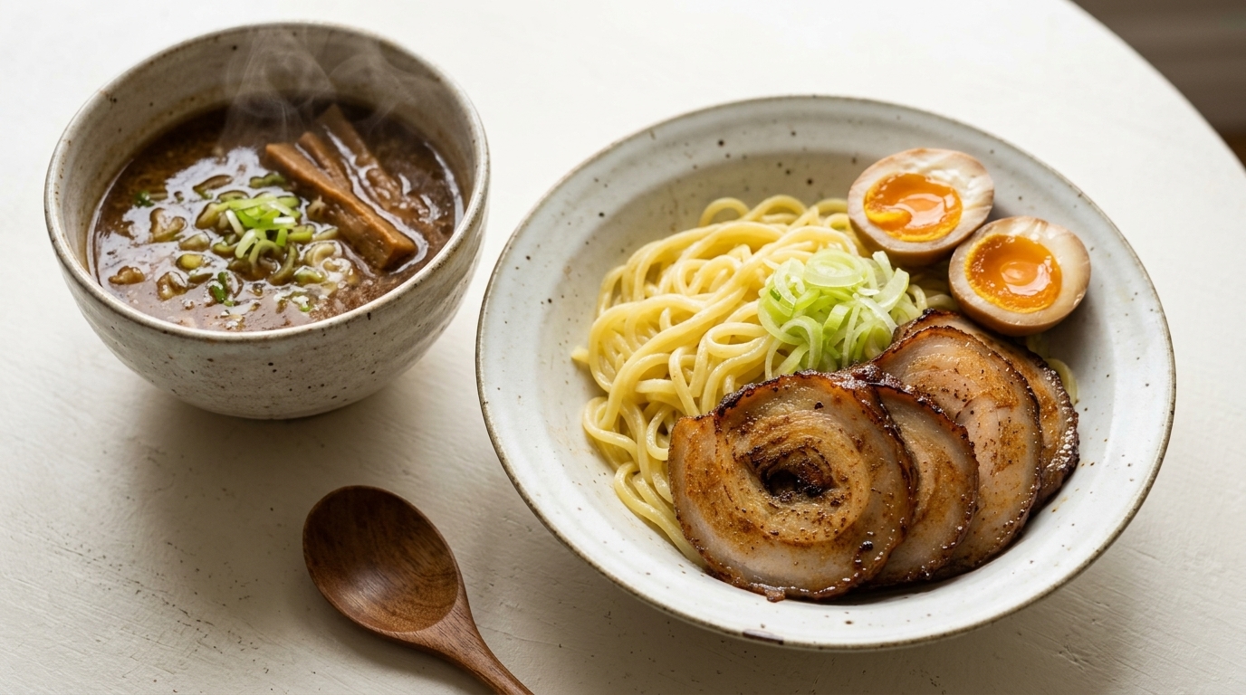 Domowe Gyokai Tonkotsu Tsukemen (Japoński makaron maczany)