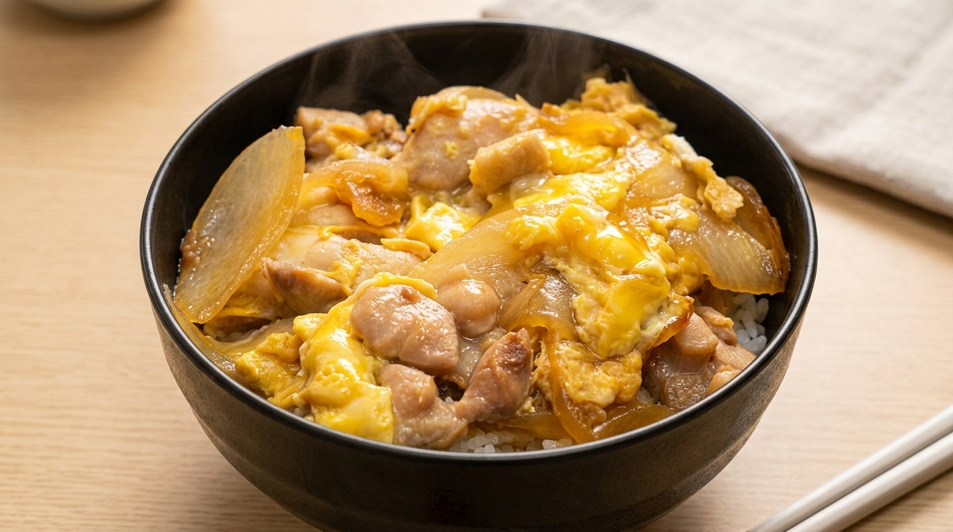 Klasyczne japońskie Oyakodon (Miska z kurczakiem i jajkiem)