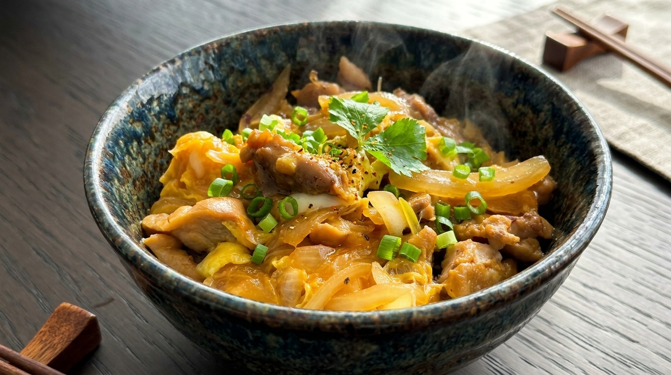 Szybkie i autentyczne Oyakodon (japońska miska z kurczakiem i jajkiem)