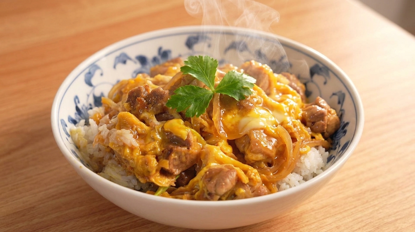 Klasyczne Oyakodon (Japońska miska ryżu z kurczakiem i jajkiem)