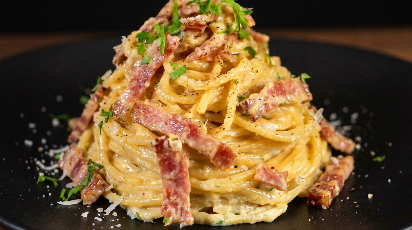 Kremowe spaghetti z boczkiem i parmezanem