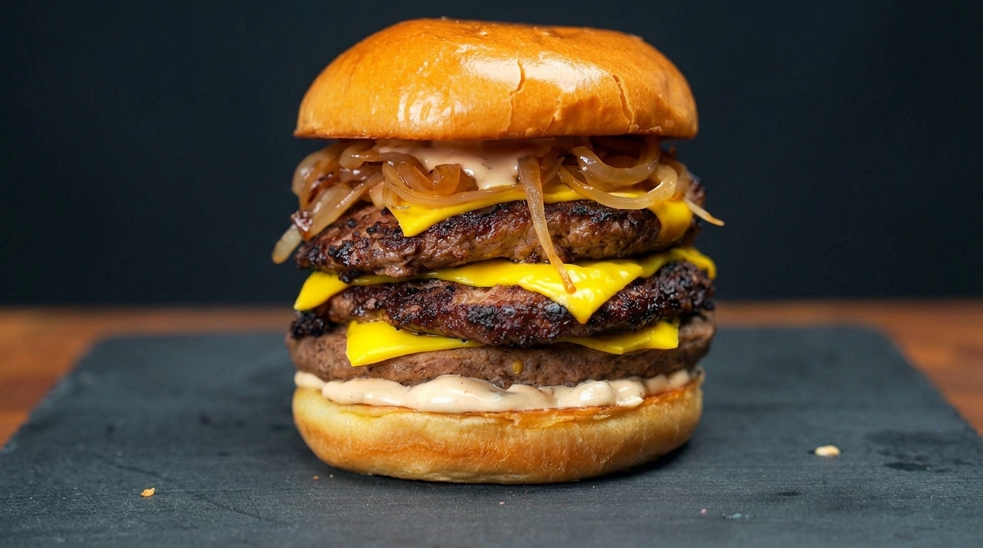 Perfekcyjny Podwójny Cheeseburger z Karmelizowaną Cebulą
