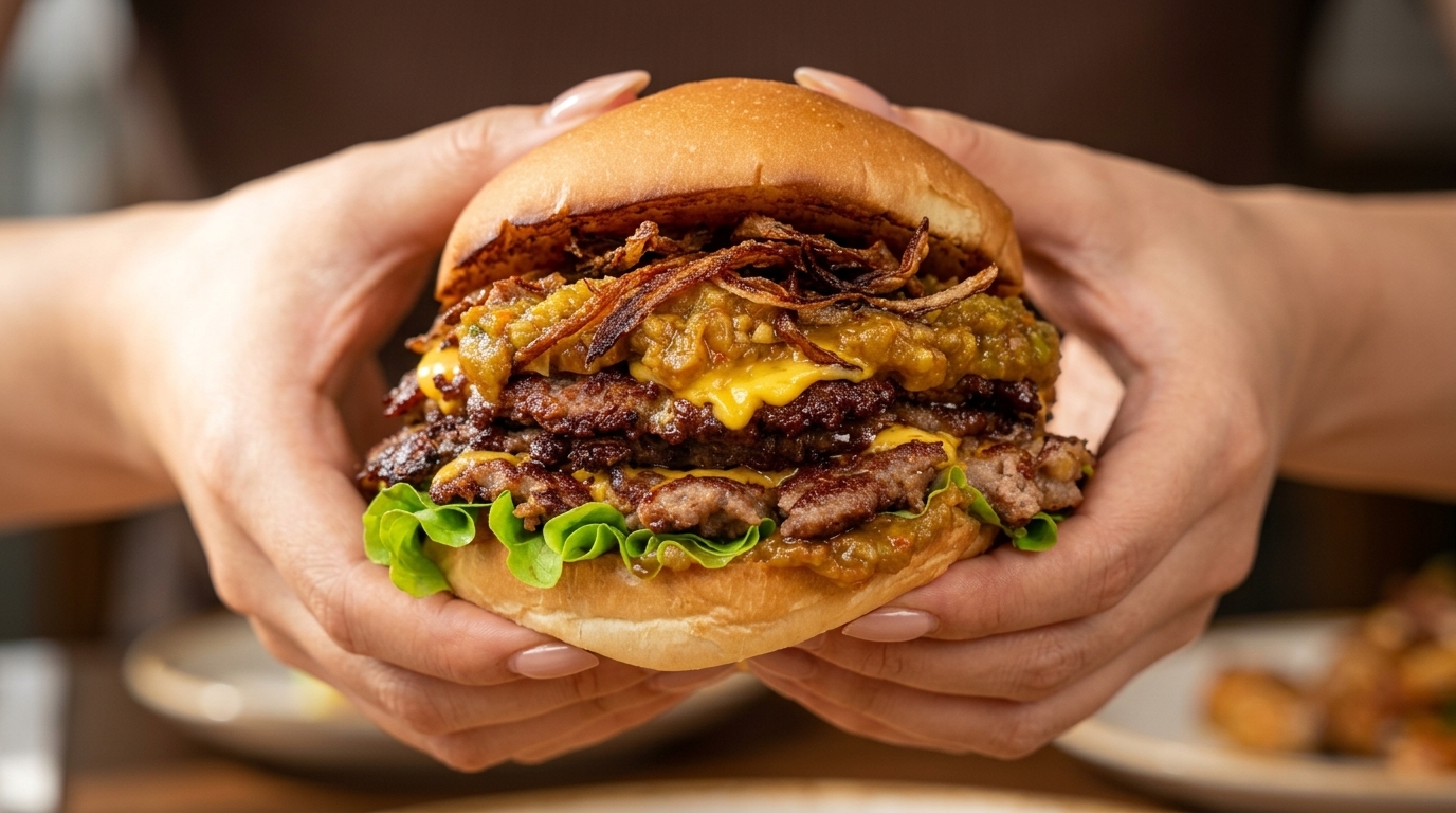 Idealny Triple Smash Burger z Relishem z Pieczonego Chili