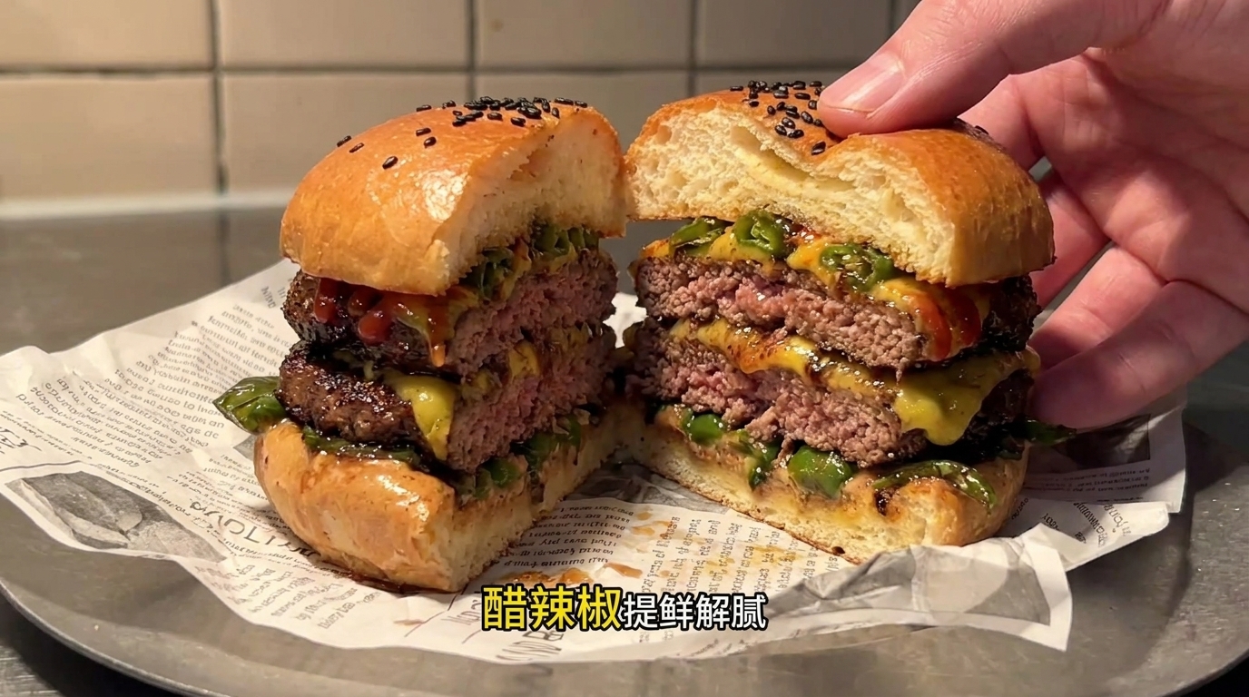 Double Cheeseburger po Syczuańsku z Octowymi Papryczkami Chili