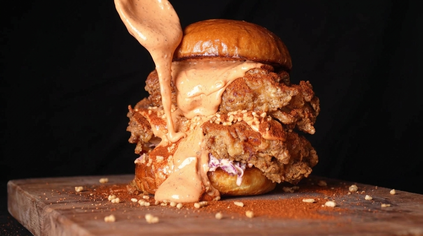 Chrupiący burger z kurczakiem po syczuańsku z Air Fryera