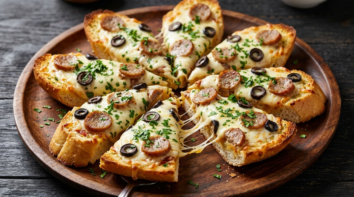 Chrupiąca pizza z chleba tostowego z masłem czosnkowym i miodem (z piekarnika)