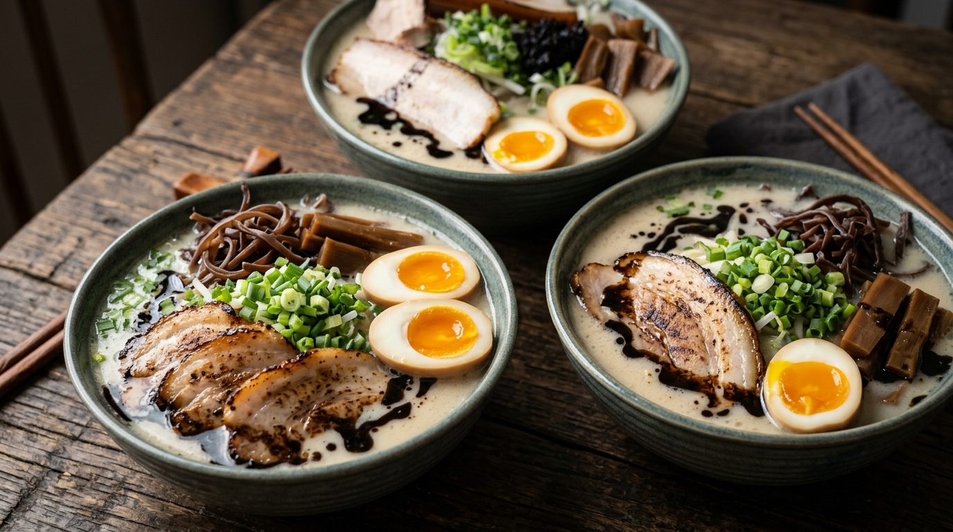 Autentyczny Hakata Tonkotsu Ramen z Czarnym Olejem Czosnkowym