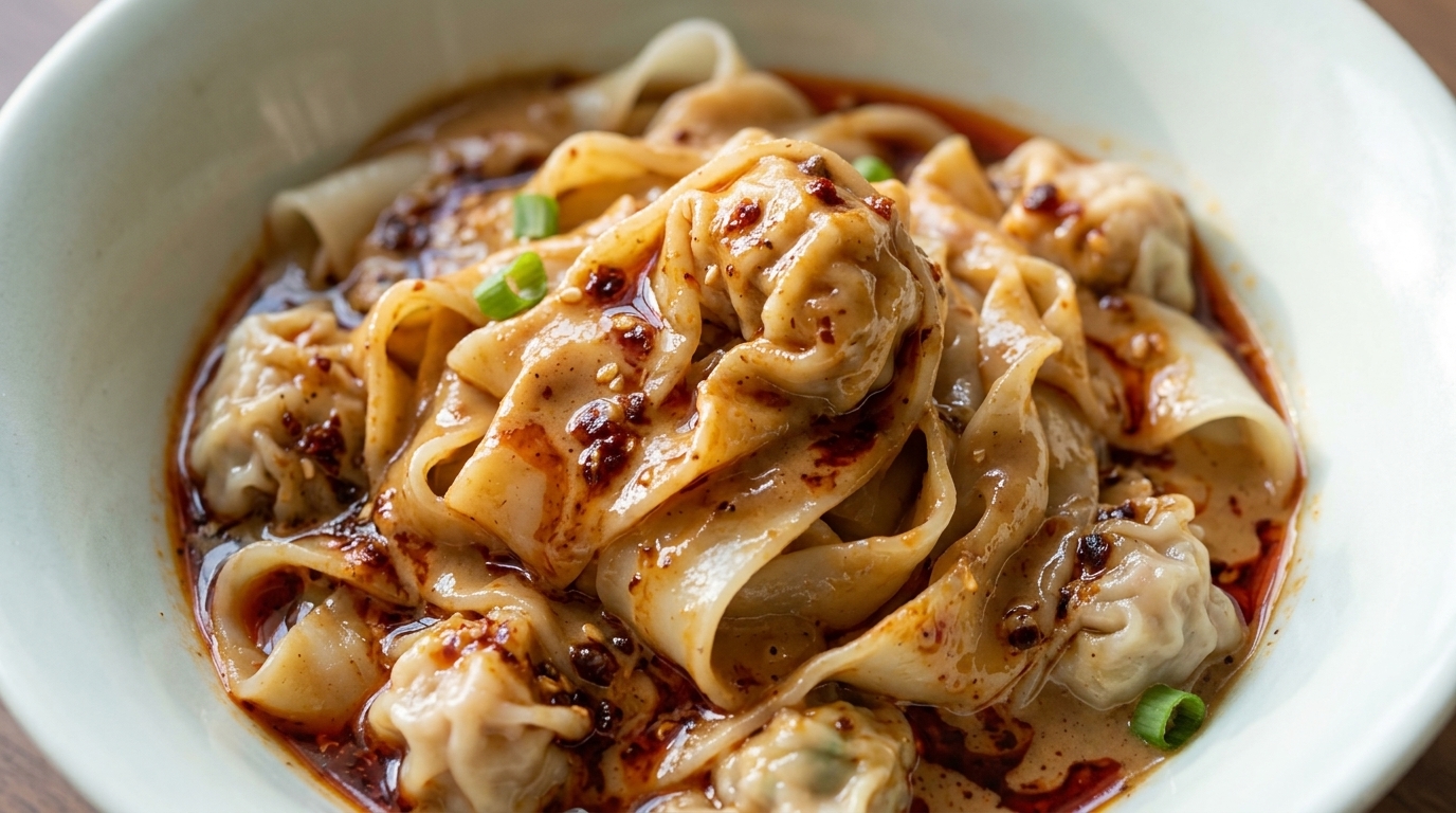 Ręcznie rozciągany makaron wonton w pikantnym sosie sezamowym