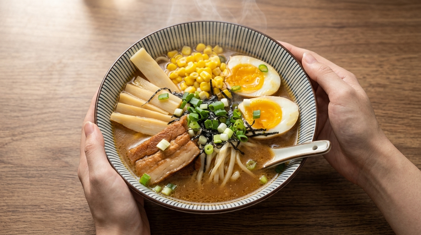 Autentyczny Miso Ramen z boczkiem Chashu i jajkiem na miękko