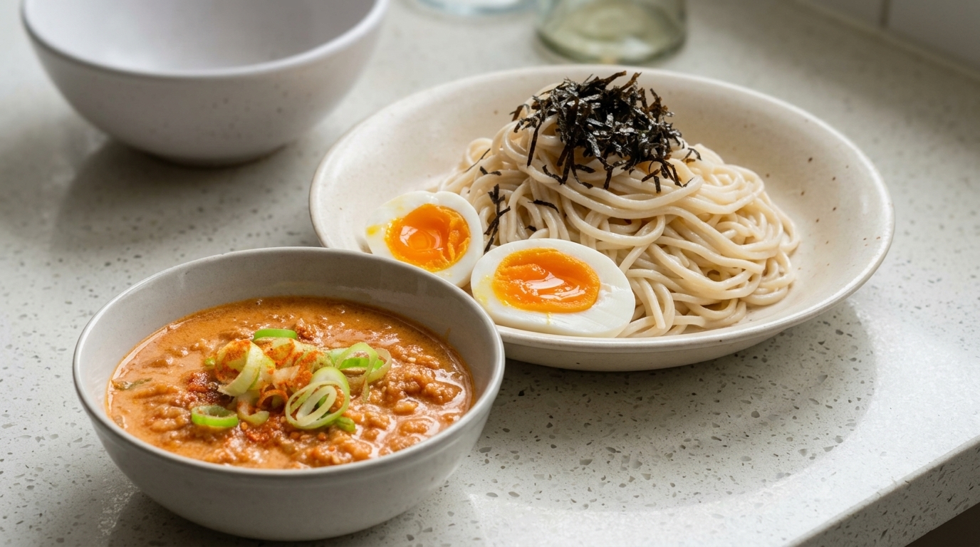Pikantne Japońskie Tsukemen Miso z Mlekiem Sojowym (Kremowy Ramen do Maczania)