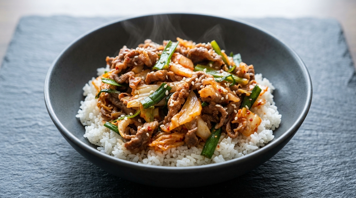 10-minutowa miska z wołowiną i kimchi (Kimchi Gyu-don)