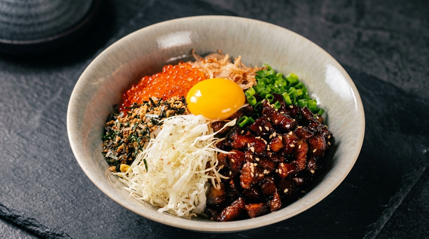 Donburi z boczkiem Black Gold (Duszony boczek z ryżem)
