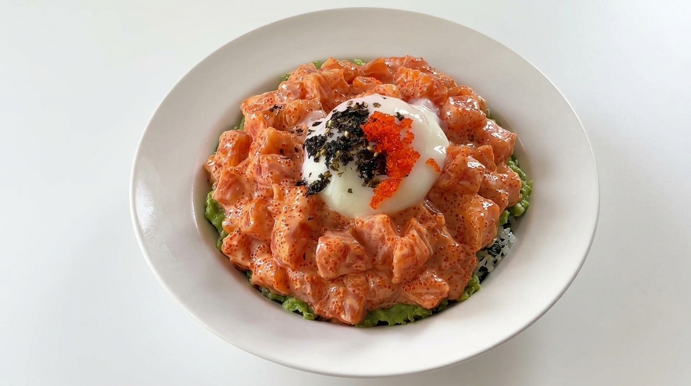 Kremowy bowl z łososiem i awokado (Salmon Donburi)
