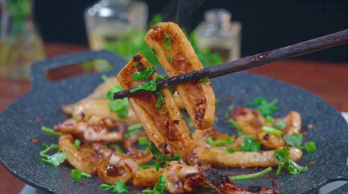 Skwierczące kalmary z grilla w stylu azjatyckiego barbecue