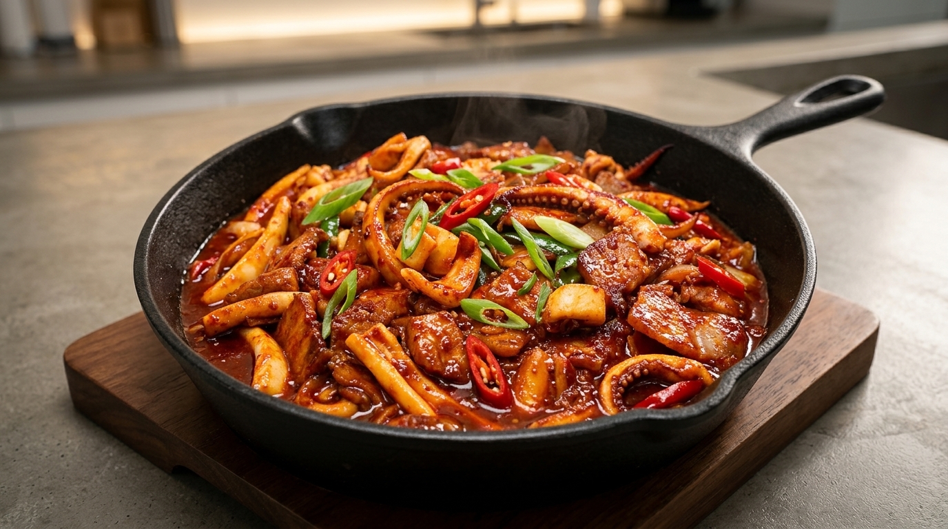 Osam Bulgogi – koreańska pikantna kałamarnica z boczkiem
