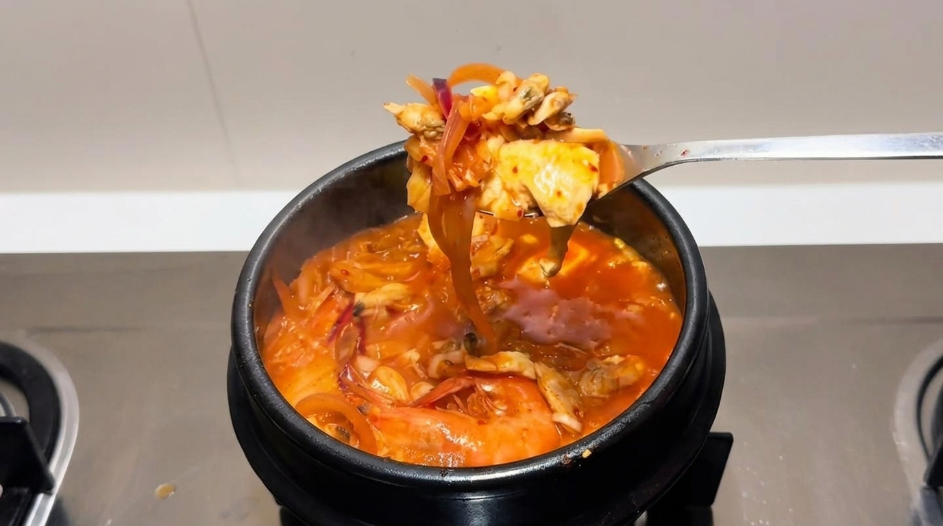 Autentyczne koreańskie Kimchi Jjigae z małżami (Gulasz z kimchi)