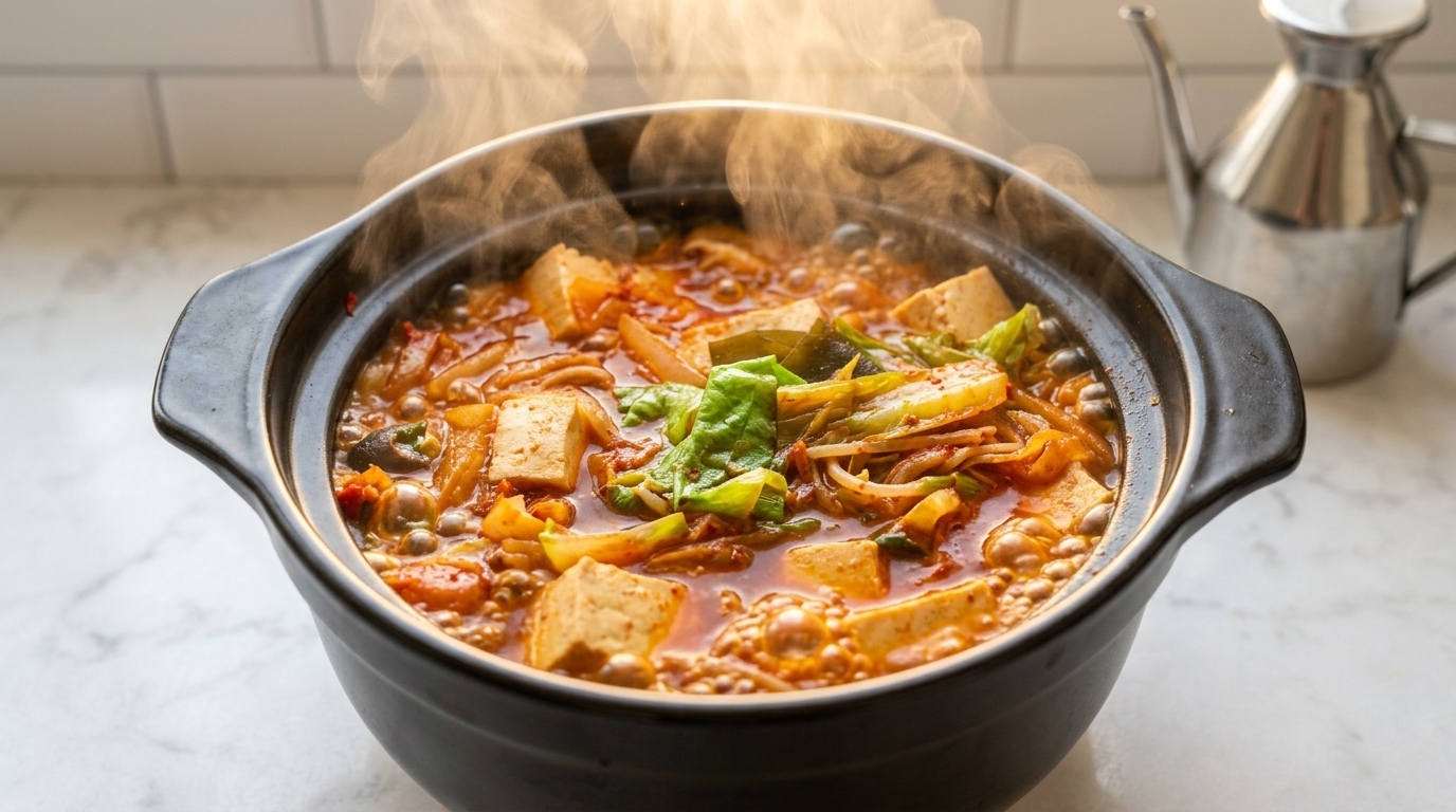 Pikantna koreańska zupa z kimchi i tofu (Kimchi Jjigae)