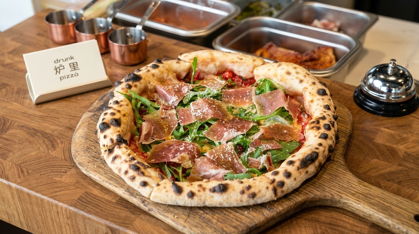 Pizza z prosciutto i rukolą z pieca kamiennego