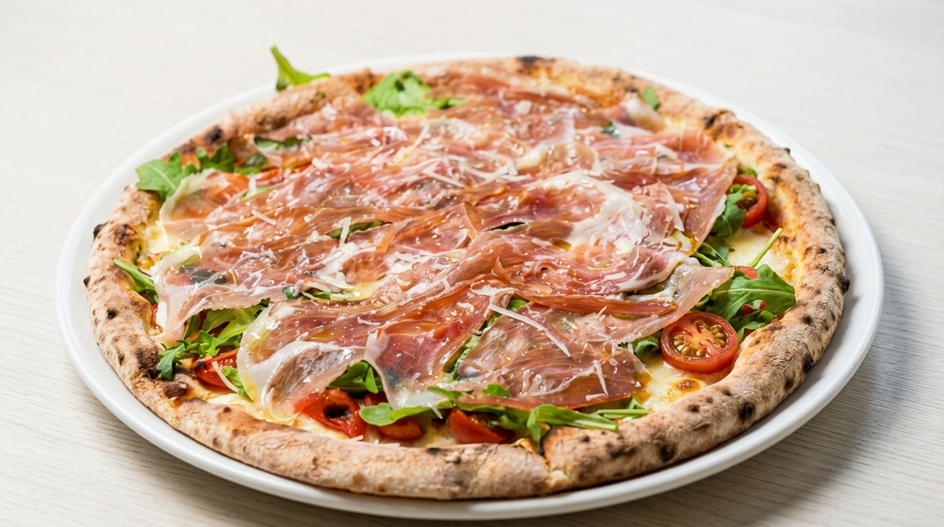 Włoska pizza neapolitańska z szynką parmeńską i rukolą