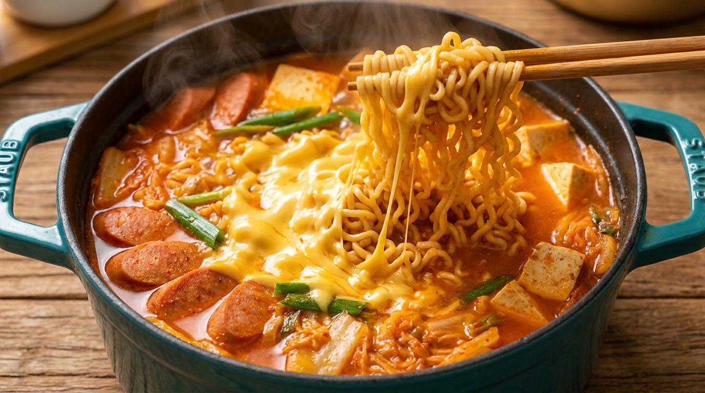 Klasyczne koreańskie danie jednogarnkowe (Budae Jjigae)