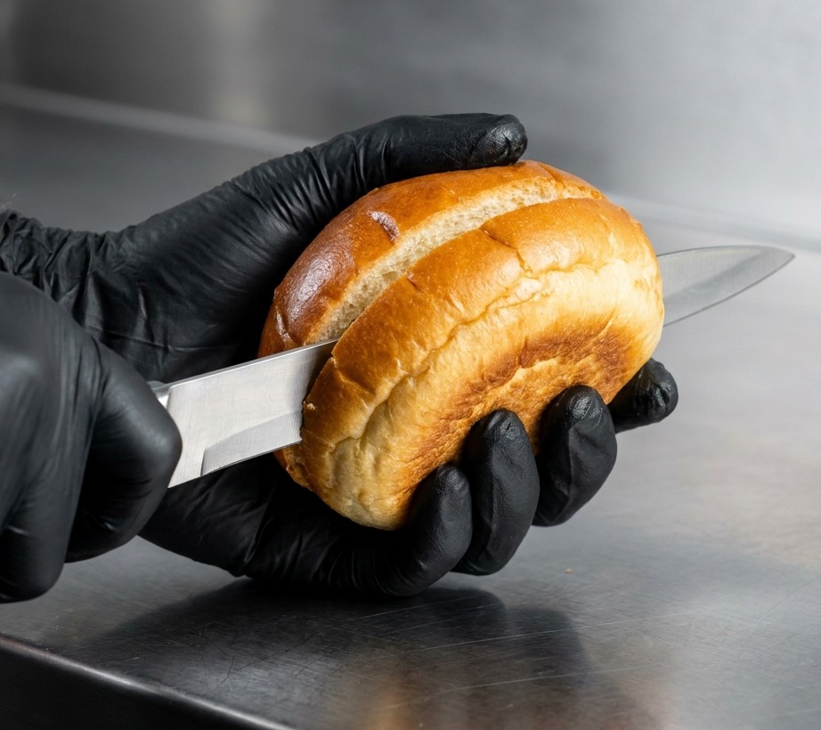 Bułki do burgerów opiekane na gorącym grillu do momentu uzyskania złotego koloru.