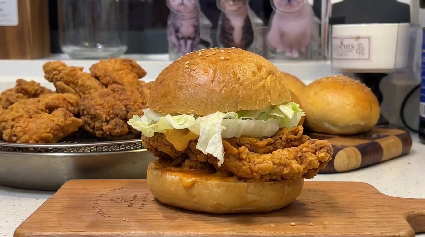 Domowy chrupiący burger z pikantnym kurczakiem