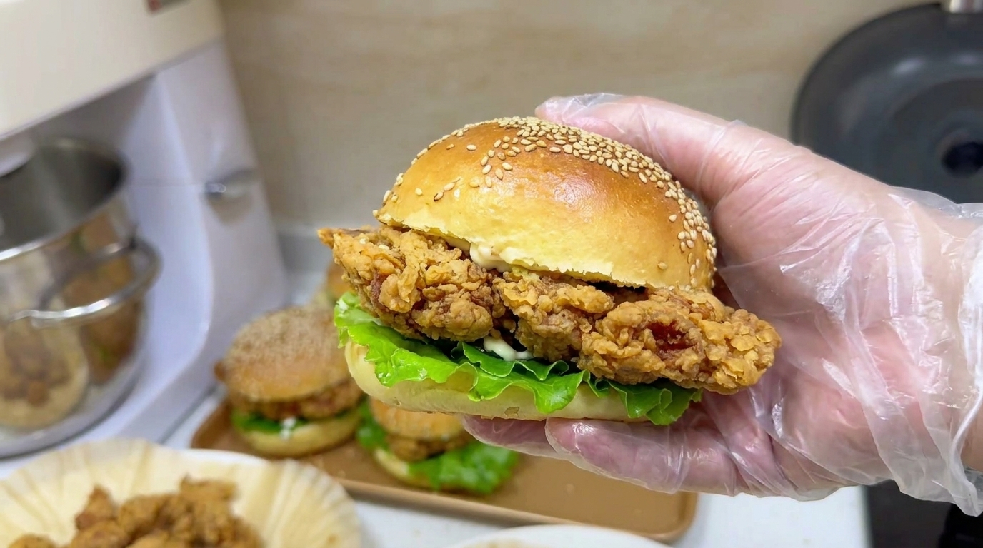 Domowy Pikantny Burger i Popcorn z Chrupiącego Kurczaka