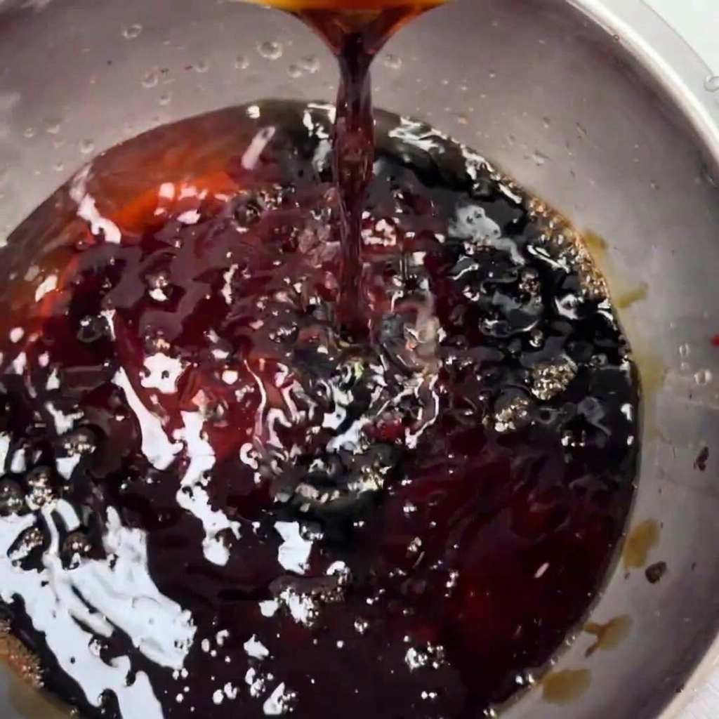 Ketchup wlewany do miski do mieszania.