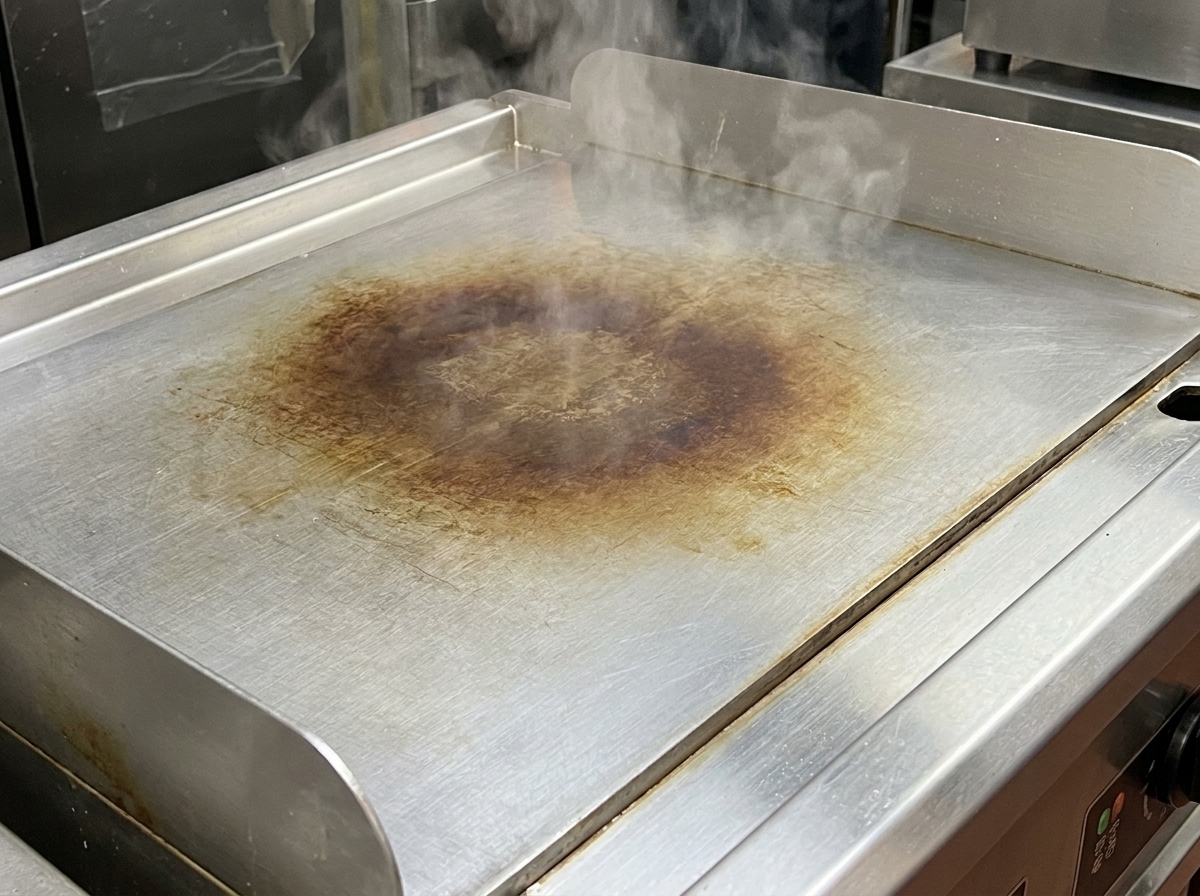 Metalowa łopatka mieszająca przyprawioną mieszankę chili i imbiru na gorącej płycie.