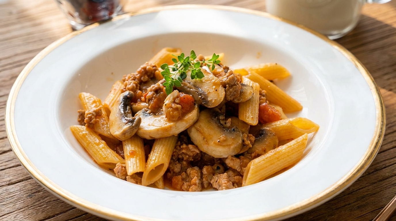 Penne z sosem bolońskim wieprzowo-grzybowym