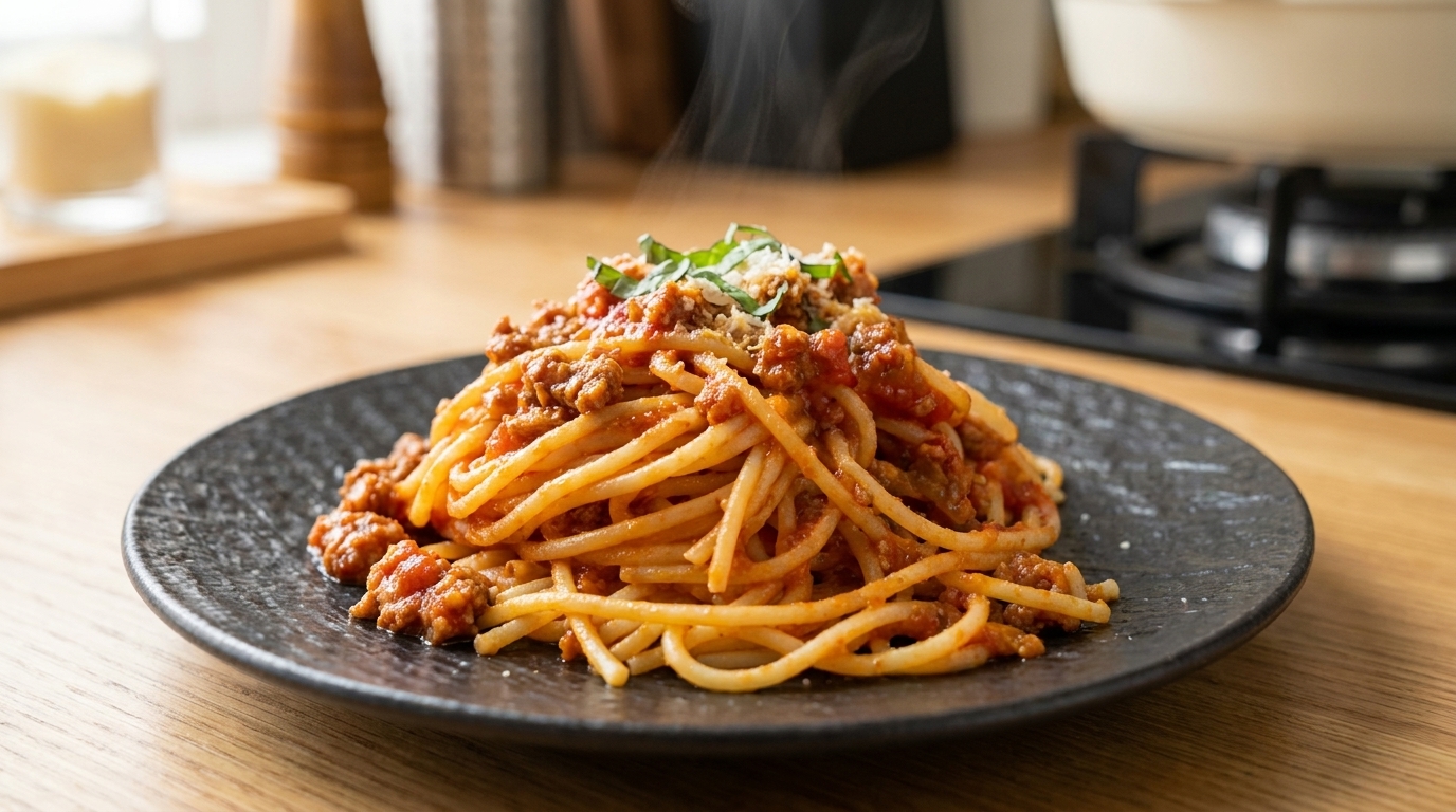 Klasyczne spaghetti bolognese z sosem pomidorowo-mięsnym