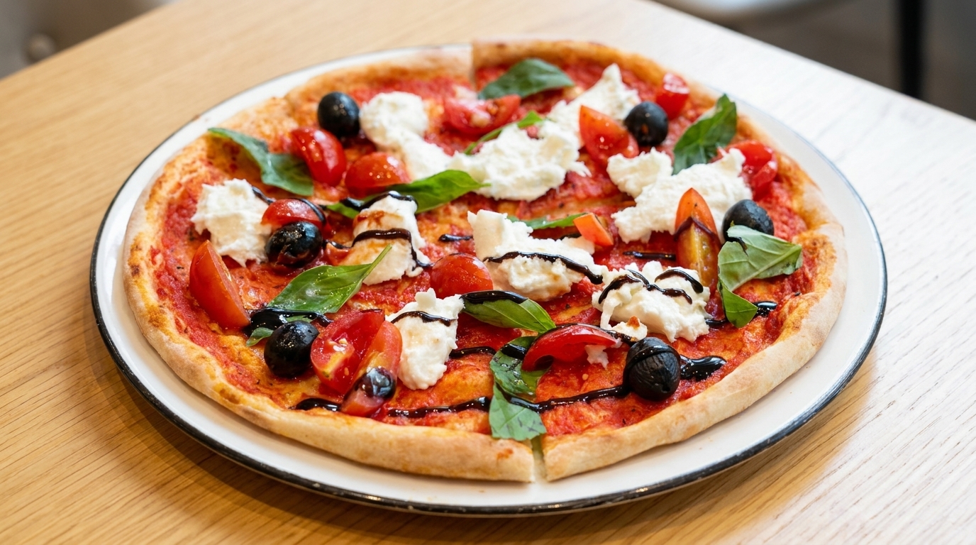 Rzemieślnicza pizza z mozzarellą di bufala i kremem balsamicznym