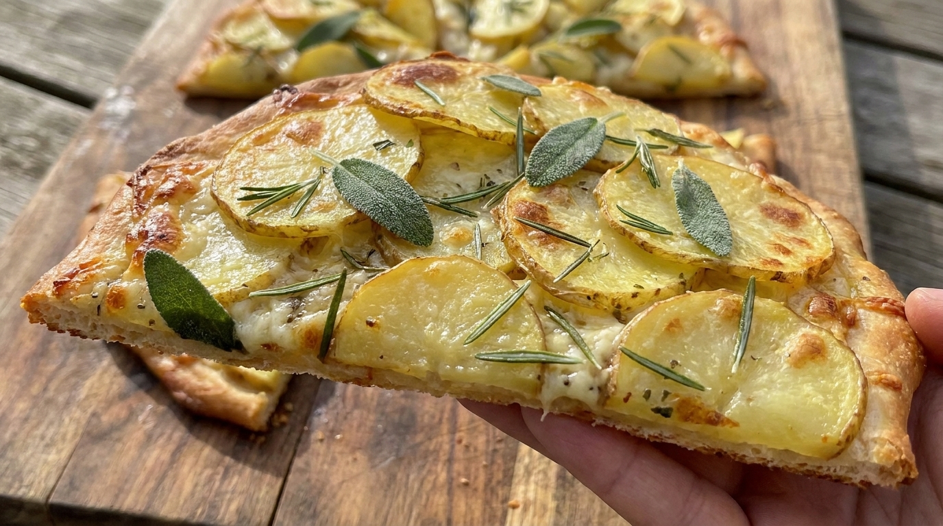 Gourmet pizza z ziemniakami, szałwią i rozmarynem