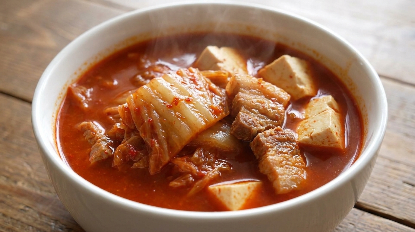 Autentyczna koreańska zupa z kimchi i boczkiem (Kimchi-jjigae)
