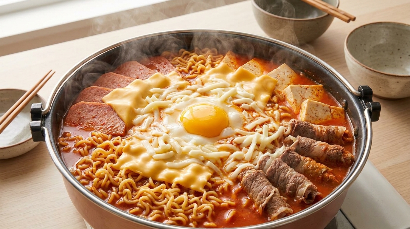 Serowy Koreański Kociołek Wojskowy (Budae Jjigae)